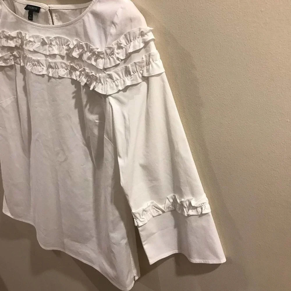 TALBOTS White Ruffle Long Sleeve Blouse Size XS - Picture 5 of 8